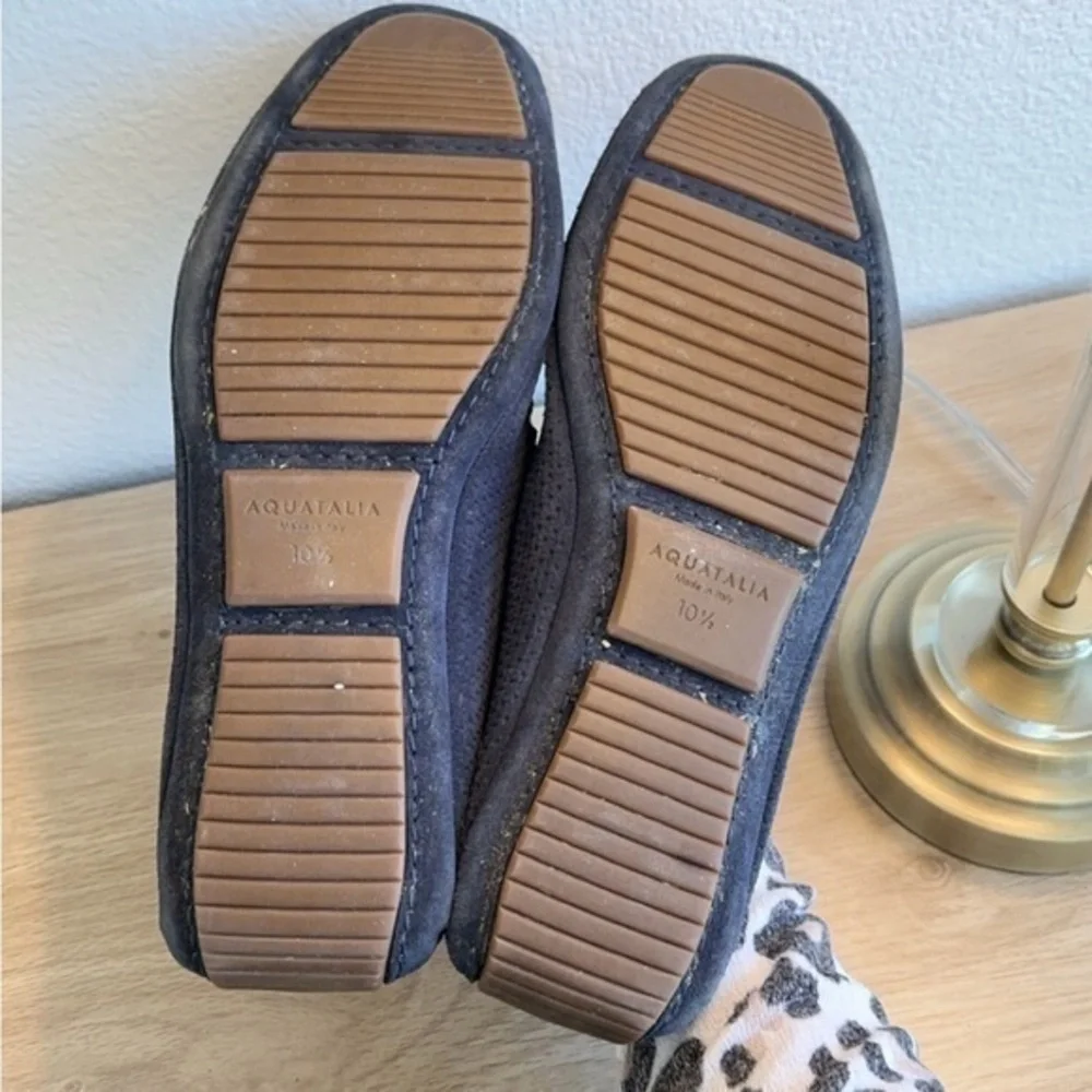 Aquatalia Bruce Weatherproof Navy‎ Blue Woven Leather Suede Driving Loafers 10.5